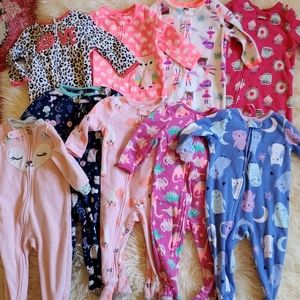 Bundle of 9 Carter's girls fleece pajamas